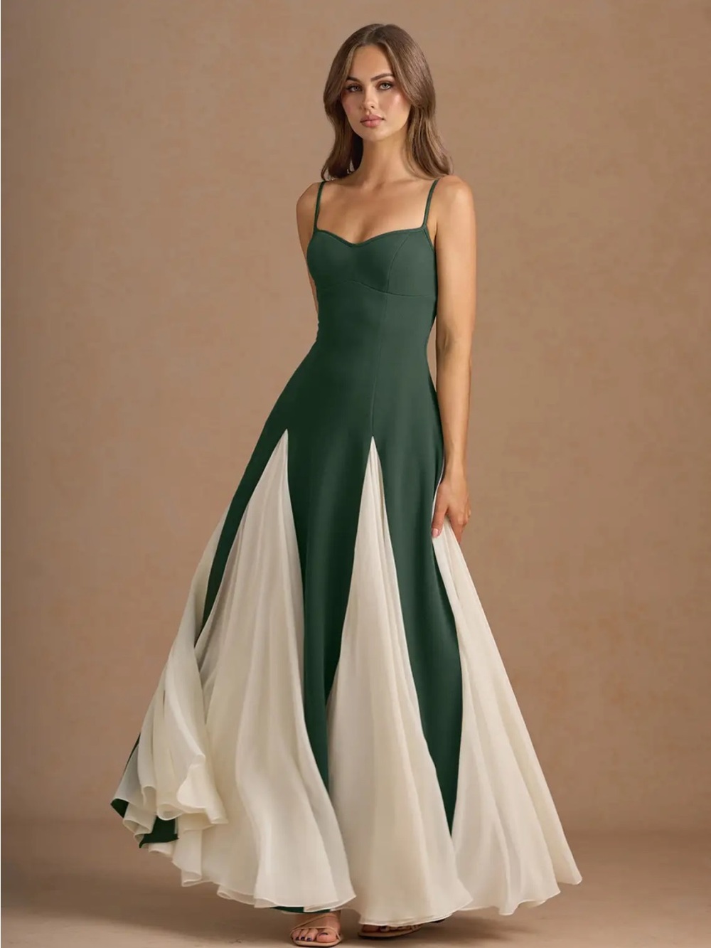Azazie Jessenia Maxi Dress in Eucalyptus and Cream
